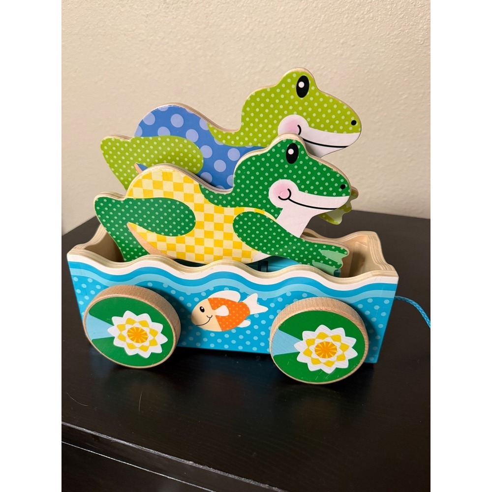 Melissa & Doug First Play Frolicking Frogs Wooden Pull Toy Blue Green 3040